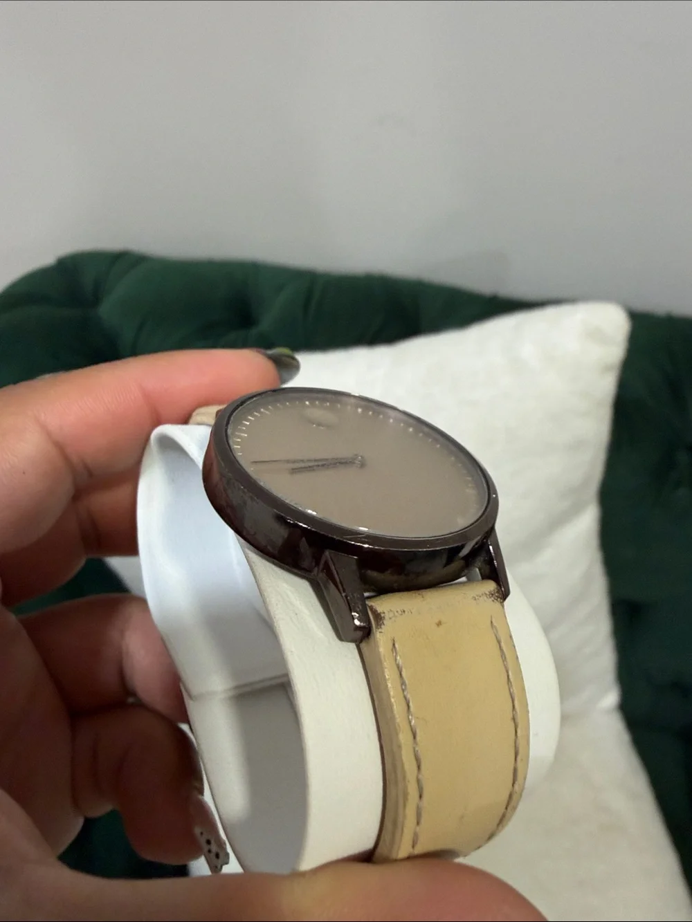 Movado Men's Watch with Beige Dial and Leather Strap